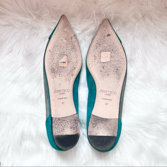 JIMMY CHOO Suede Mesh Point Toe Ballerina Flats in Emerald - Picture 6 of 7